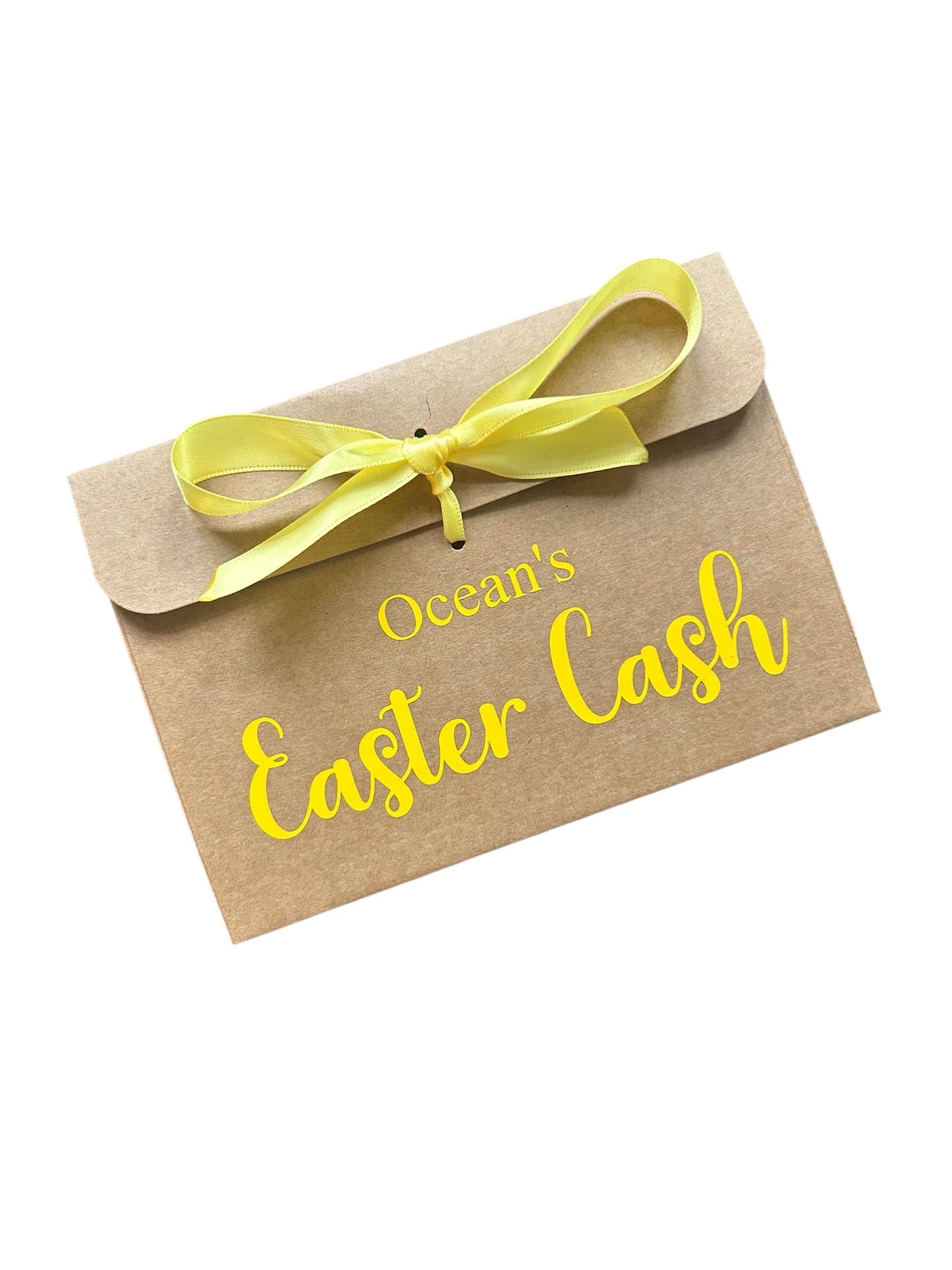 Personalised Easter Cash Kraft Brown Gift Envelope With Ribbon | For Money/Voucher | Loved Ones Lots Of Ribbon Colours Available | Name