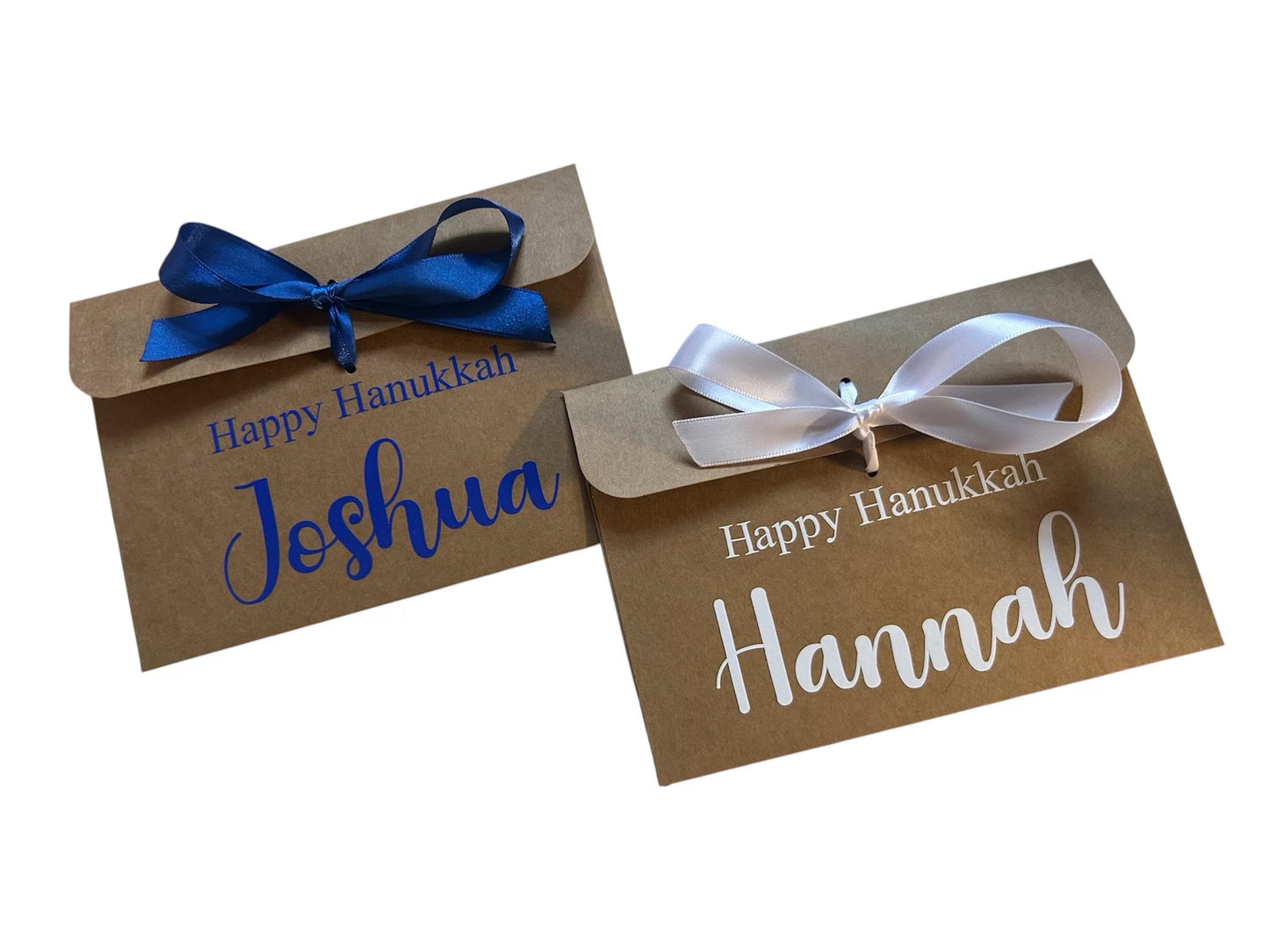 Personalised Happy Hanukkah Kraft Brown Gift Envelope With Ribbon | For Money/Voucher | Loved Ones Lots Of Ribbon Colours Available | Name