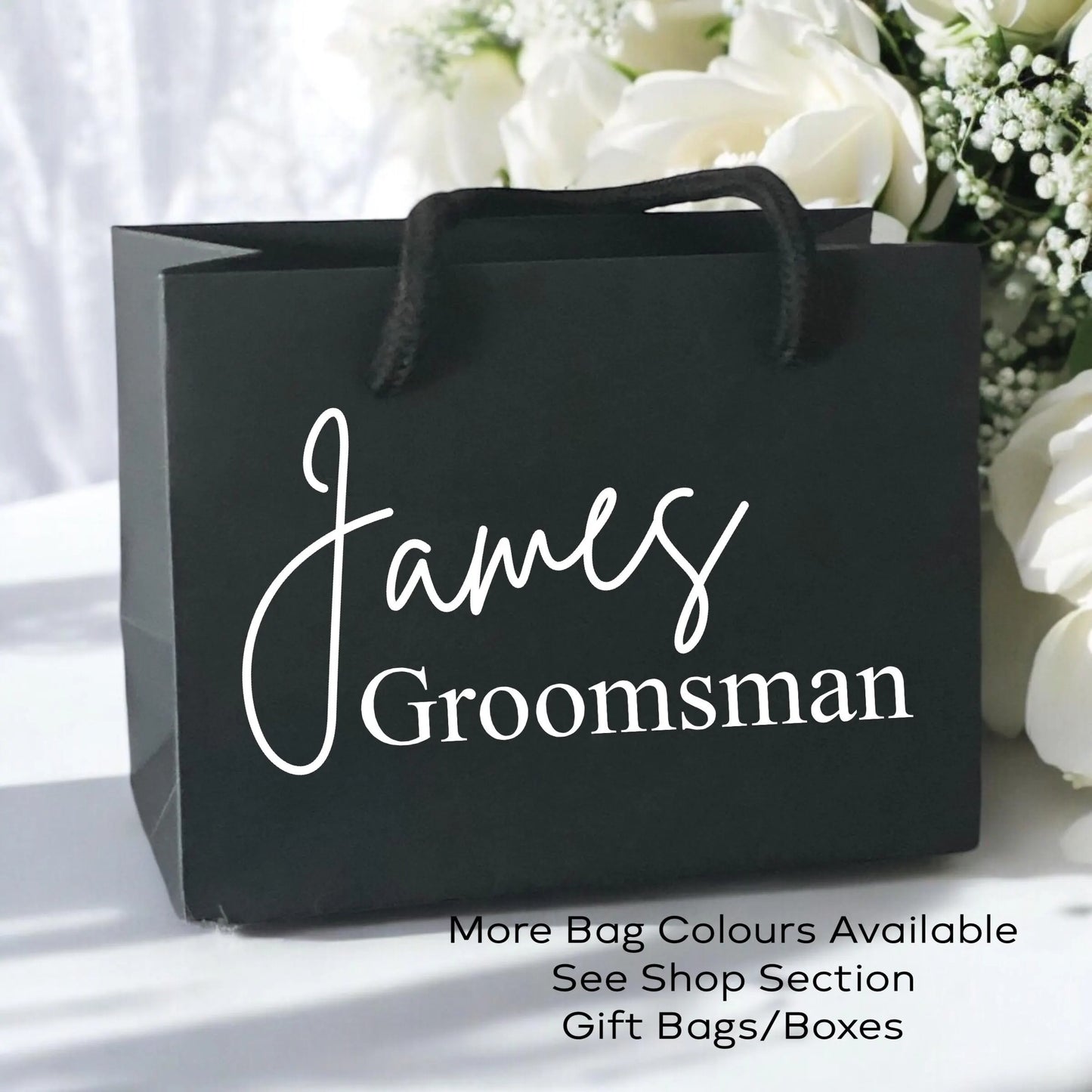 Black Wedding Name and Role Gift Bag With Rope Handle Personalised Small Medium Large Bags Gifts Present Table Gift Surprise