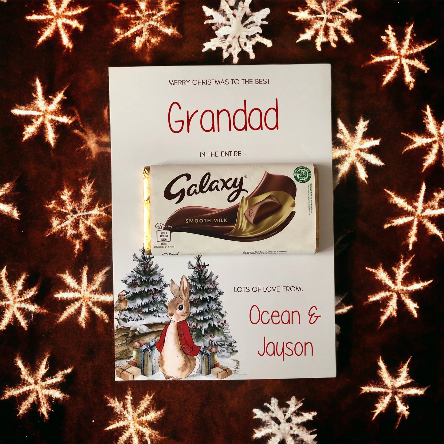 In The Entire Galaxy Board Bunny Scene | A4 Personalised | Teacher | Family Friends | Kids | For Chocolate Bar Thank You Christmas Gift