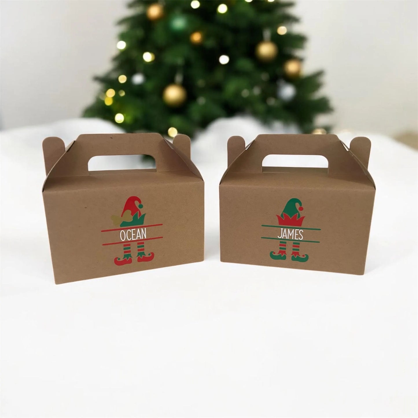 Elf Kraft Brown Snack Box | Personalised Christmas Table Gift Box | Xmas Eve Box | Favour Place Name Stocking Filler Small
