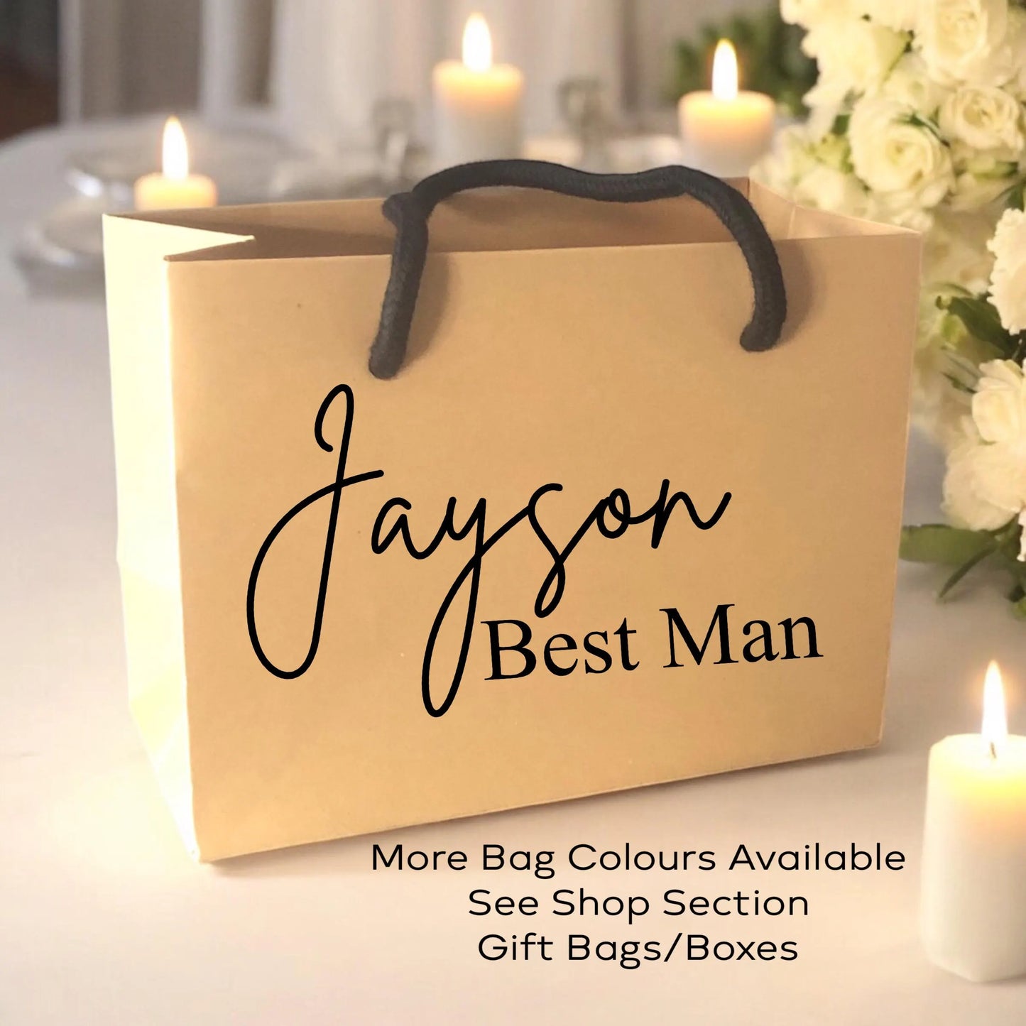Kraft Brown Wedding Name and Role Gift Bag With Rope Handle Personalised Small Medium Large Bags Gifts Present Table Gift Surprise