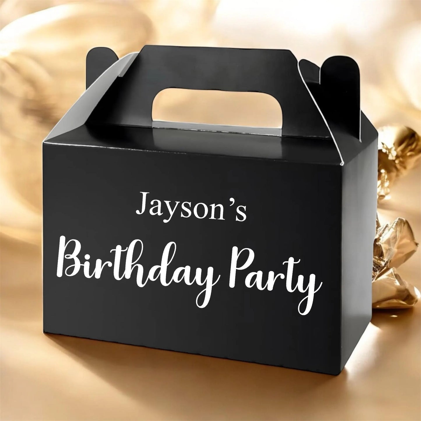 Birthday Party Black Snack Box | Personalised Table Gift Box | Party Bag | Favour Place Name