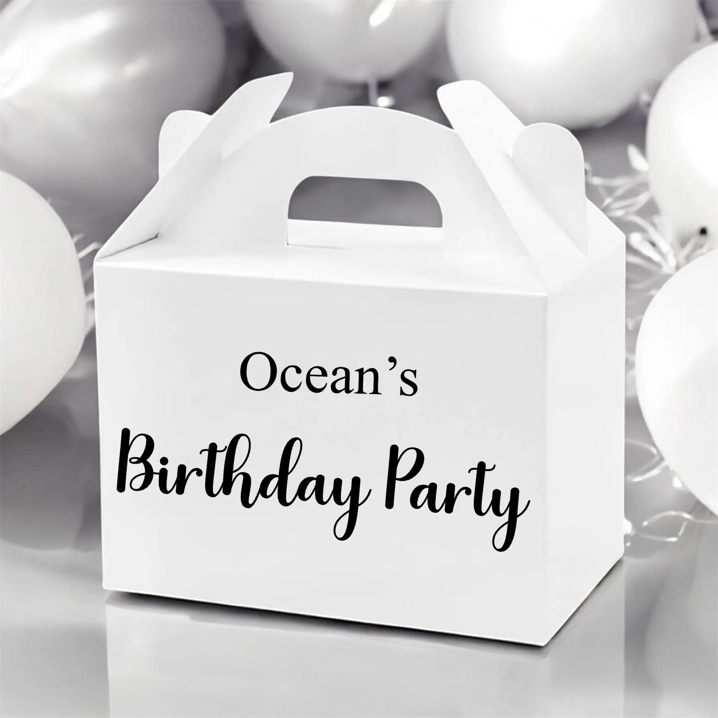 Birthday Party White Snack Box | Personalised Table Gift Box | Party Bag | Favour Place Name