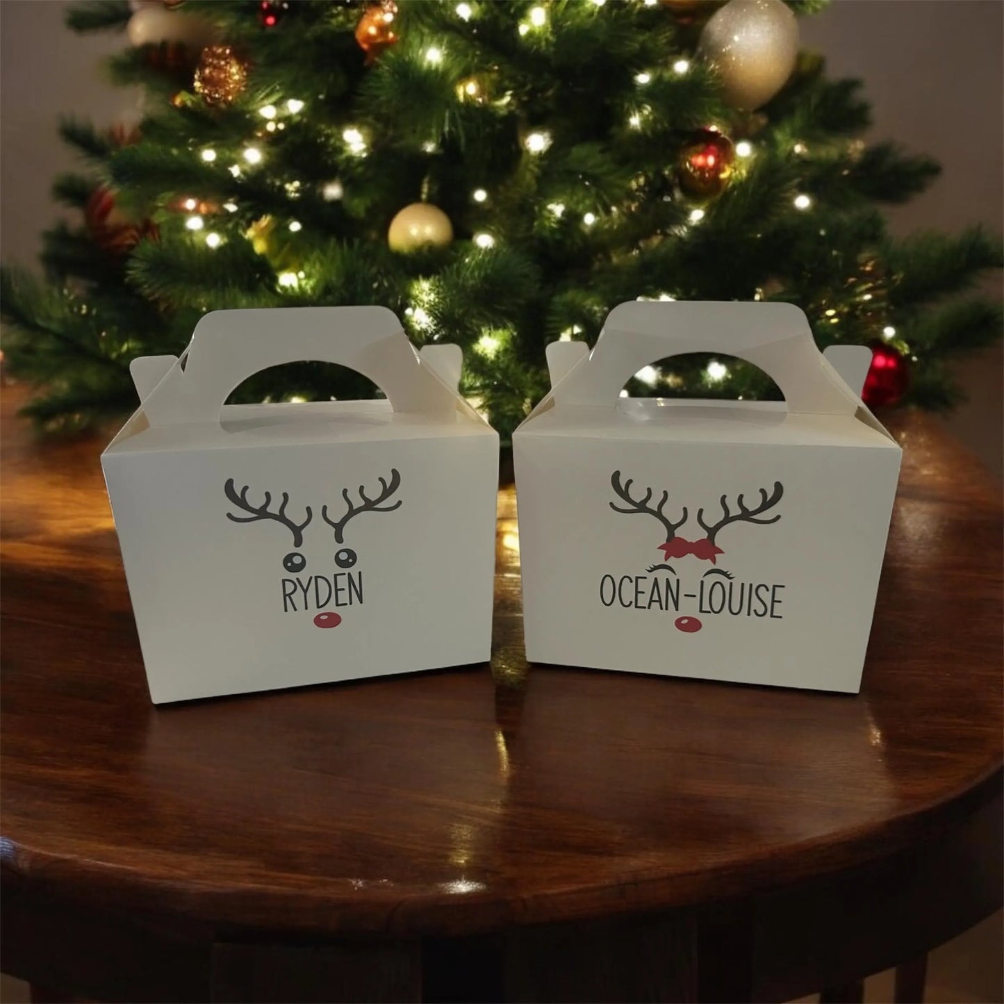 Reindeer White Snack Box | Personalised Christmas Table Gift Box | Xmas Eve Box | Favour Place Name Stocking Filler Small