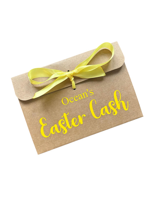 Personalised Easter Cash Kraft Brown Gift Envelope With Ribbon | For Money/Voucher | Loved Ones Lots Of Ribbon Colours Available | Name