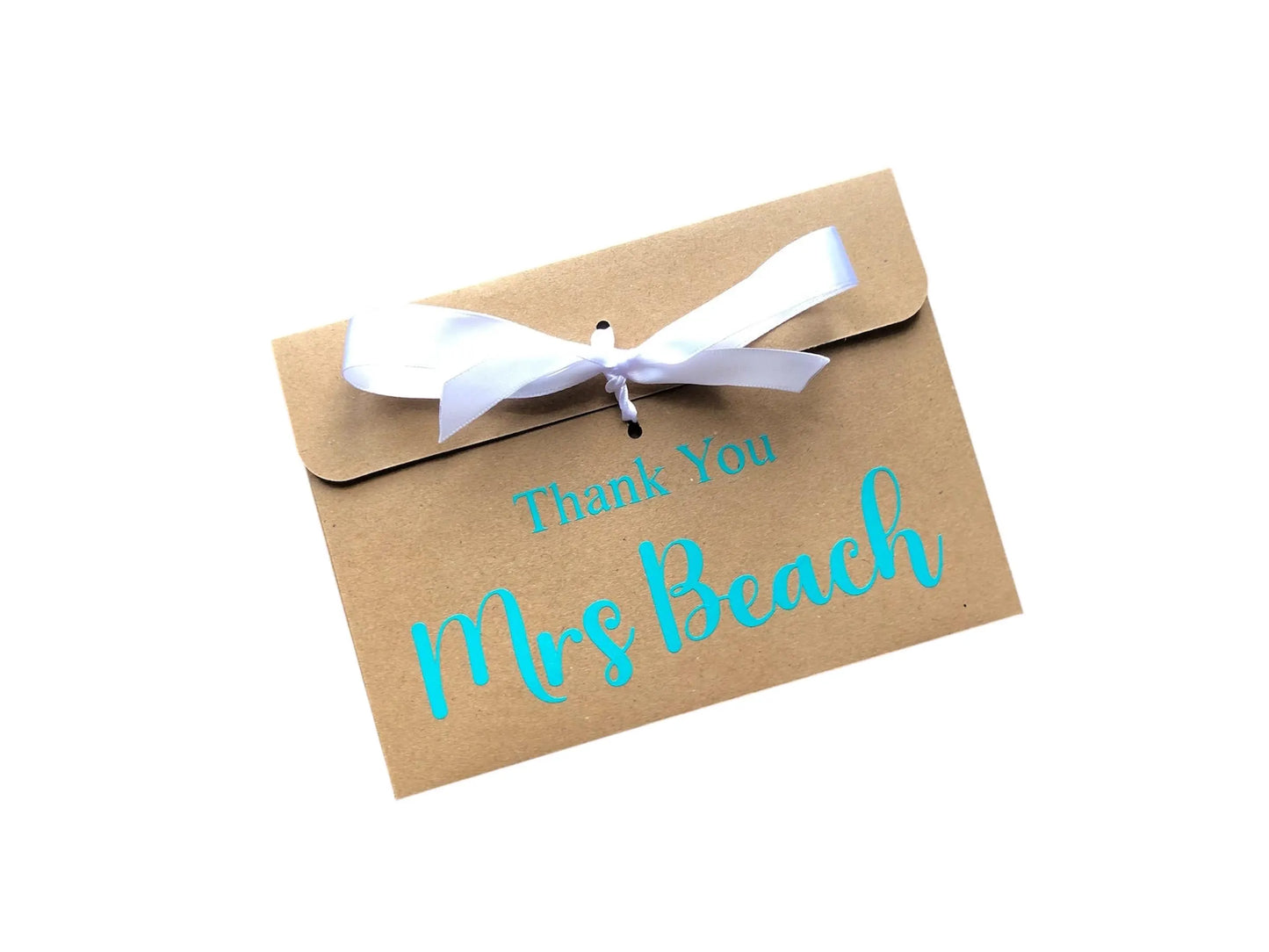 Personalised Thank You Kraft Brown Gift Envelope With Ribbon | For Money/Voucher | Loved Ones Lots Of Ribbon Colours Available | Name