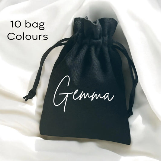 Personalised Silk Drawstring Cotton Bag: Jewellery Gift Small - Custom Name