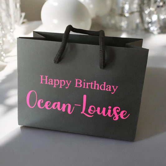 Black Happy Birthday Custom Name Gift Bag With Rope Handle Personalised Small Medium Large Bags Gifts Present Table Gift Surprise