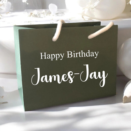 Forest Green Happy Birthday Custom Name Gift Bag With Rope Handle Personalised Small Medium Large Bags Gifts Present Table Gift Surprise
