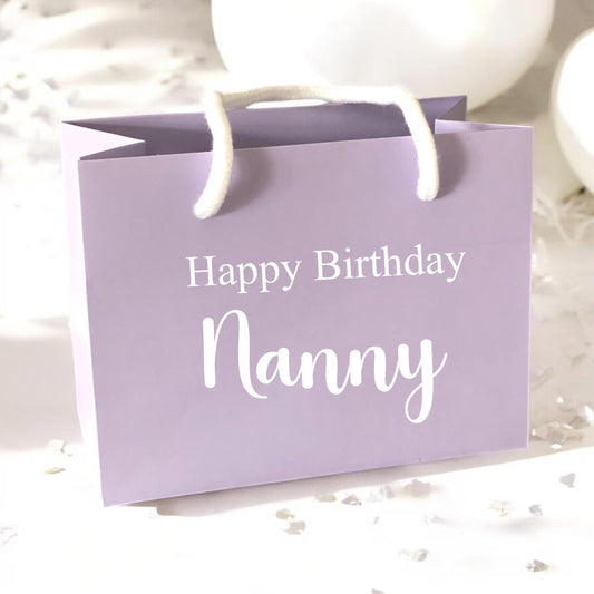 Lilac Happy Birthday Custom Name Gift Bag With Rope Handle Personalised Small Medium Large Bags Gifts Present Table Gift Surprise