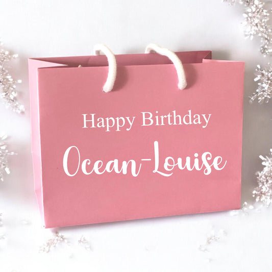 Pink Happy Birthday Custom Name Gift Bag With Rope Handle Personalised Small Medium Large Bags Gifts Present Table Gift Surprise