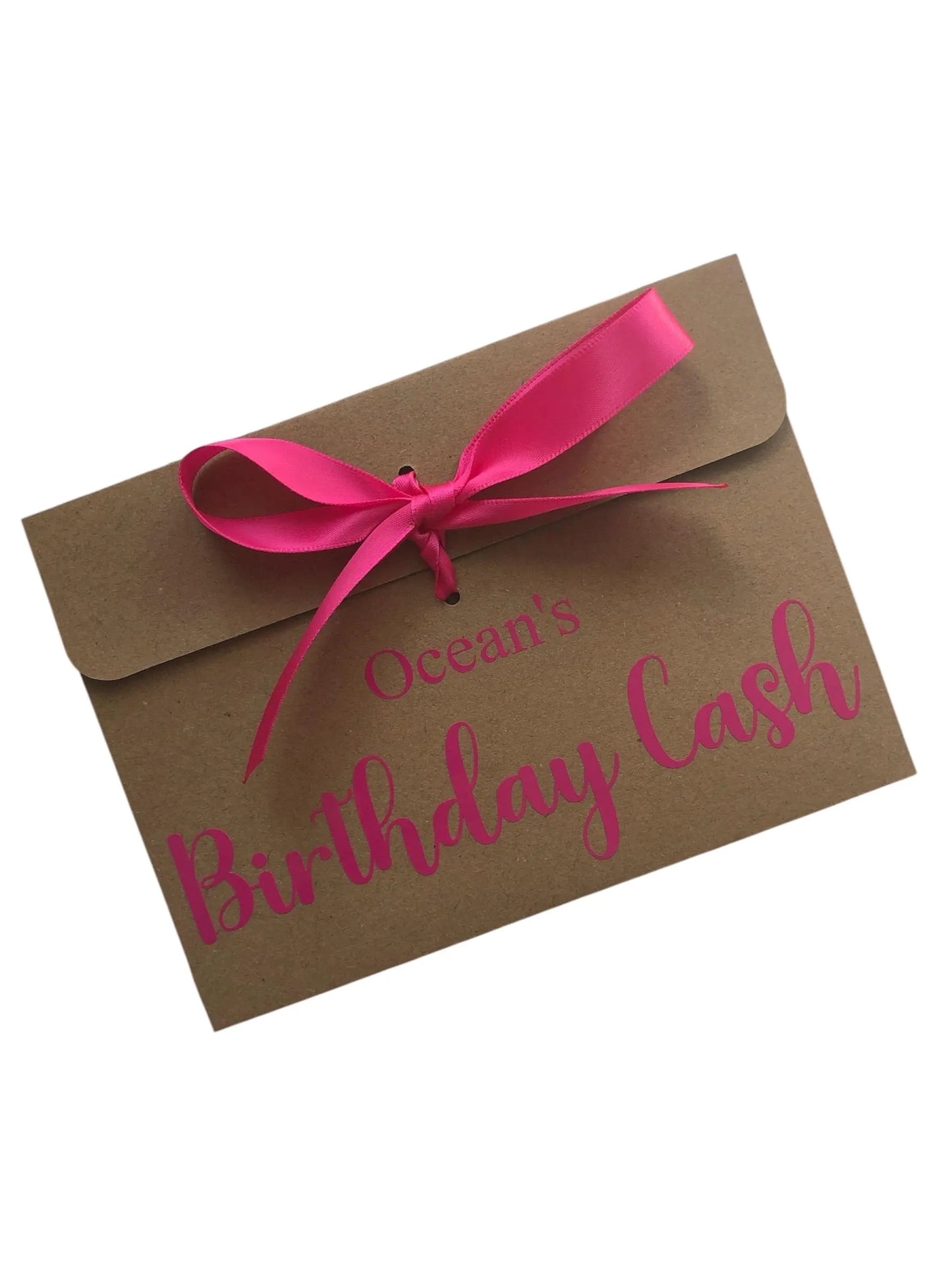 Personalised Birthday Cash Kraft Brown Gift Envelope With Ribbon | For Money/Voucher | Loved Ones Lots Of Ribbon Colours Available | Name