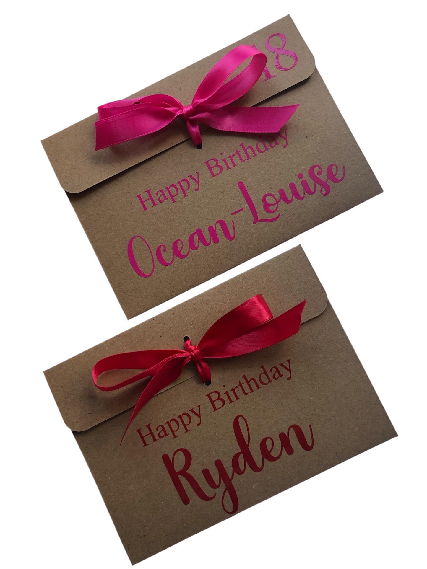 Personalised Birthday Milestone Kraft Brown Gift Envelope With Ribbon For Money/Voucher | Loved Ones | Lots Of Ribbon Colours Name&Age