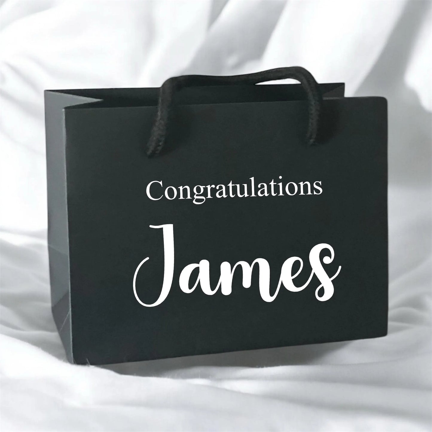 Black Congratulations Gift Bag With Rope Handle Personalised With Name Small Medium Large Bags Gifts Present Table Gift Surprise