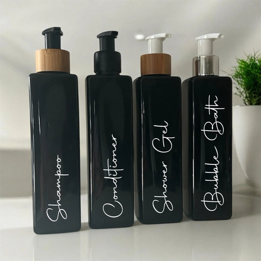 Black Square 250ml Pump Bottle -  With Choice Of Pump & Font Style