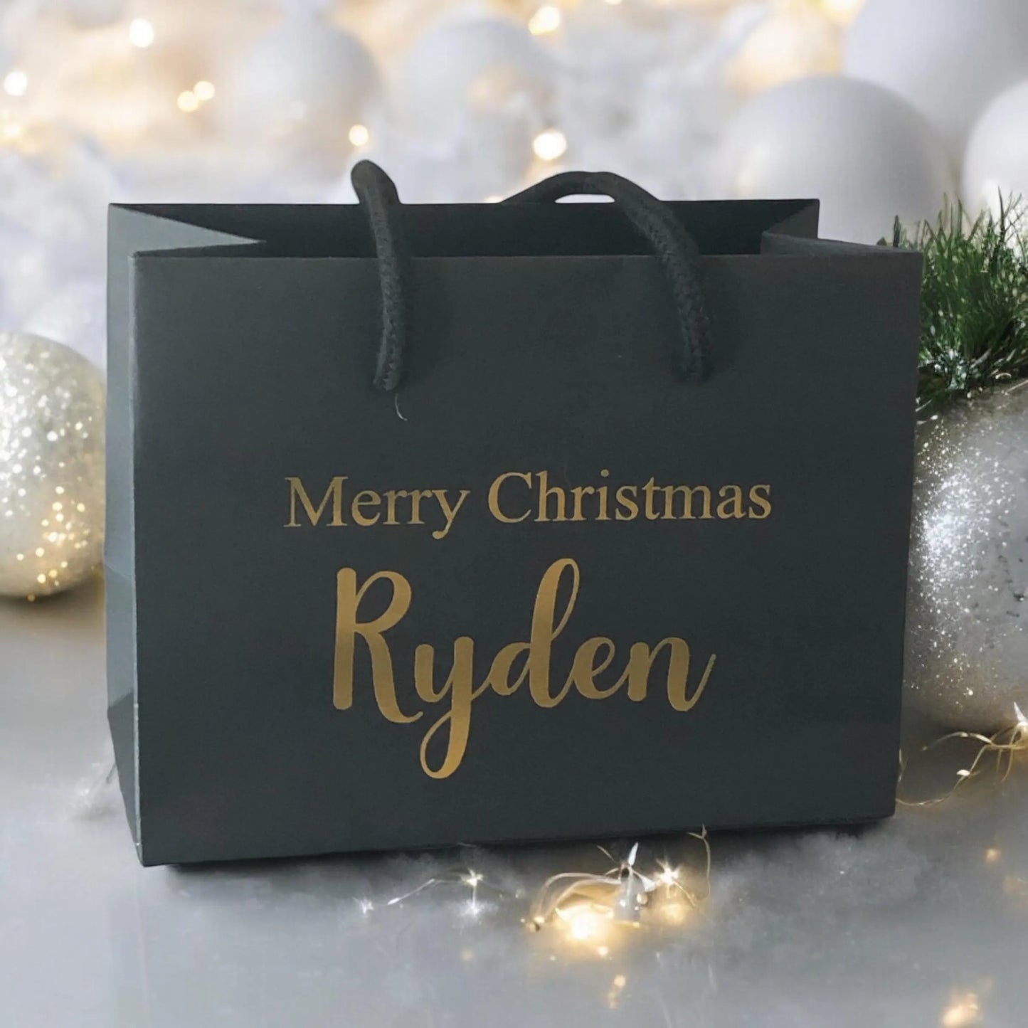 Black Merry Christmas Gift Bag With Rope Handle Personalised With Name Small Medium Large Bags Gifts Present Table Gift Surprise 1