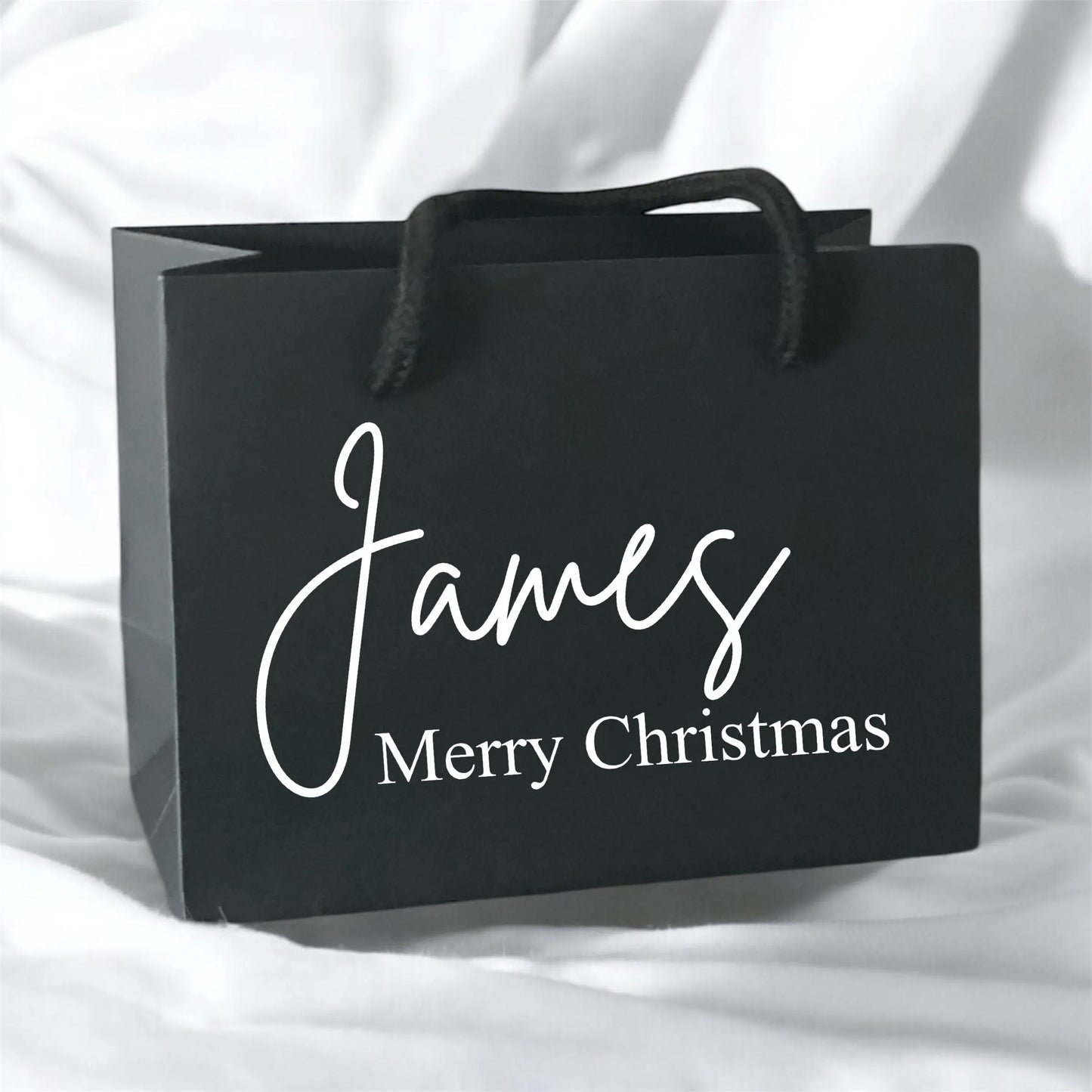 Black Merry Christmas Gift Bag With Rope Handle Personalised With Name Small Medium Large Bags Gifts Present Table Gift Surprise