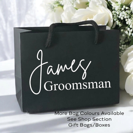 Black Wedding Name and Role Gift Bag With Rope Handle Personalised Small Medium Large Bags Gifts Present Table Gift Surprise