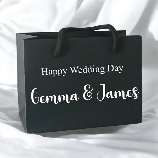 Black Happy Wedding Day Custom Name Gift Bag With Rope Handle Personalised Small Medium Large Bags Gifts Present Table Gift Surprise