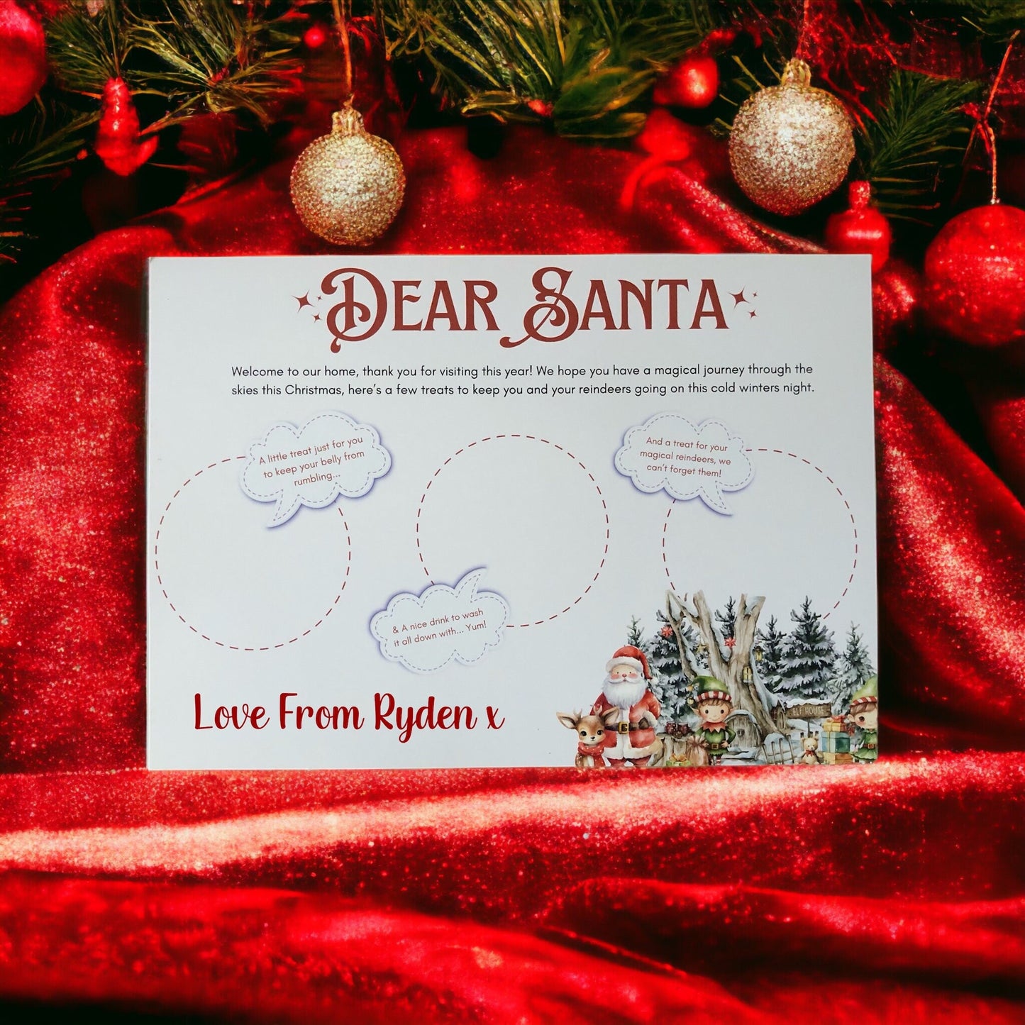 Dear Santa Snack Board Tray | Father Christmas | A4  Personalised With Name | Xmas Eve Box | For Milk Cookie And Carrot | Snowy Scene | (Copy)