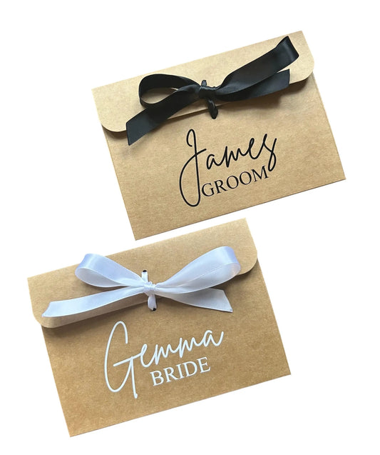 Personalised Wedding Name & Role Kraft Brown Gift Envelope With Ribbon | For Money/Voucher Photos | Loved Ones Lots Of Colours Available |
