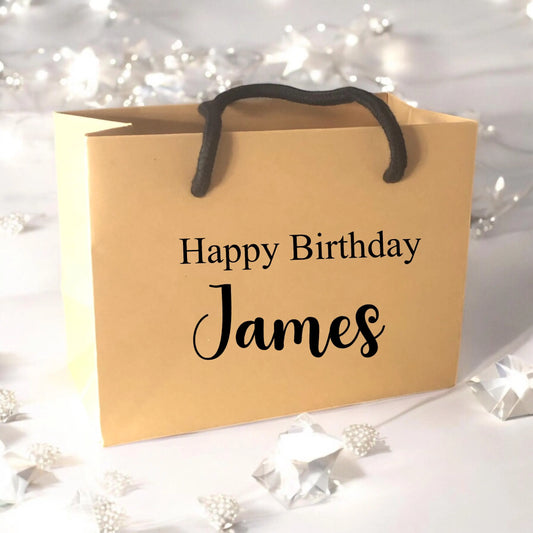Kraft Brown Happy Birthday Custom Name Gift Bag With Rope Handle Personalised Small Medium Large Bags Gifts Present Table Gift Surprise
