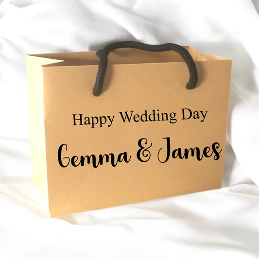 Kraft Brown Happy Wedding Day Custom Name Gift Bag With Rope Handle Personalised Small Medium Large Bags Gifts Present Table Gift Surprise