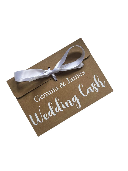 Personalised Wedding Cash Kraft Brown Gift Envelope With Ribbon | For Money/Voucher Photos | Loved Ones Lots Of Ribbon Colours Available |