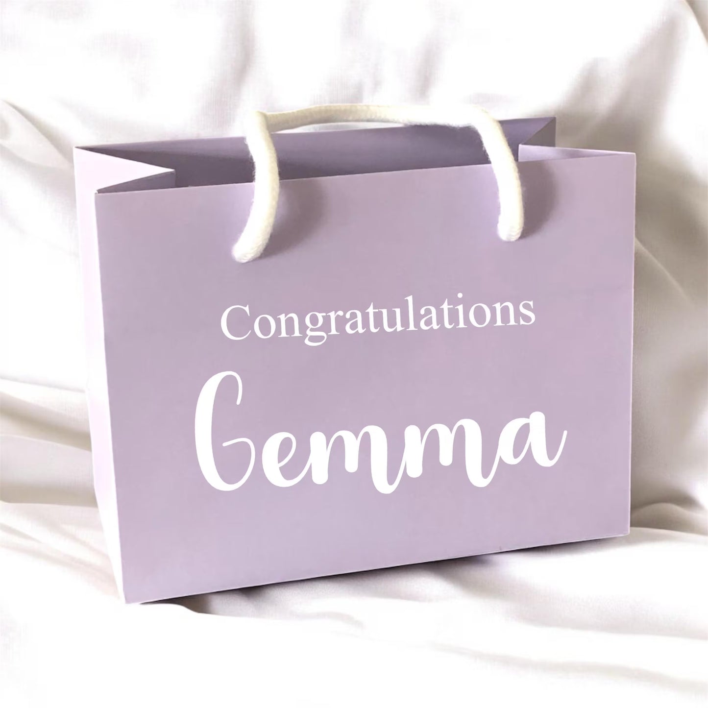 Lilac Congratulations Gift Bag With Rope Handle Personalised With Name Small Medium Large Bags Gifts Present Table Gift Surprise