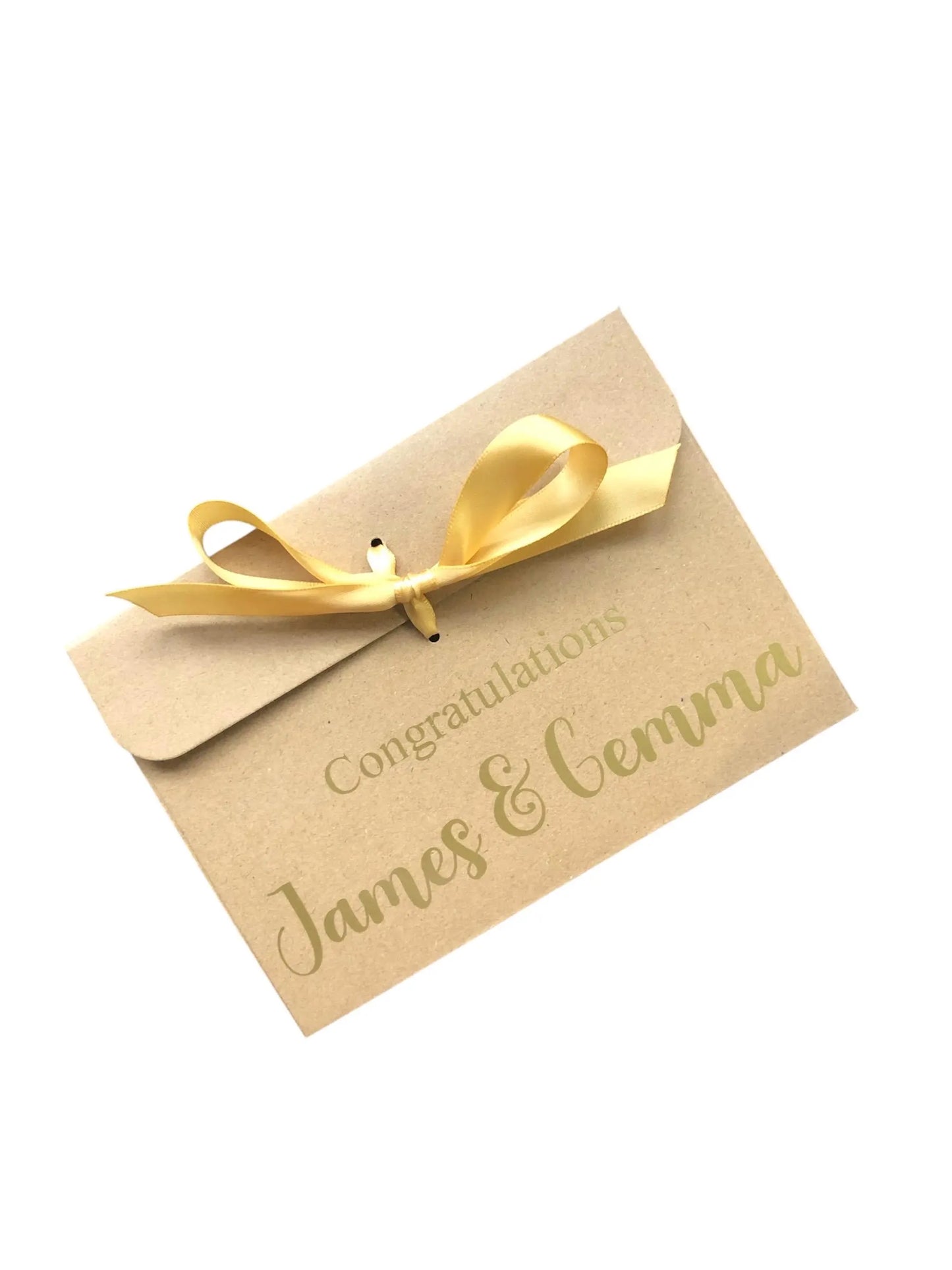 Personalised Congratulations Kraft Brown Gift Envelope With Ribbon | For Money/Voucher | Loved Ones Lots Of Ribbon Colours Available | Name