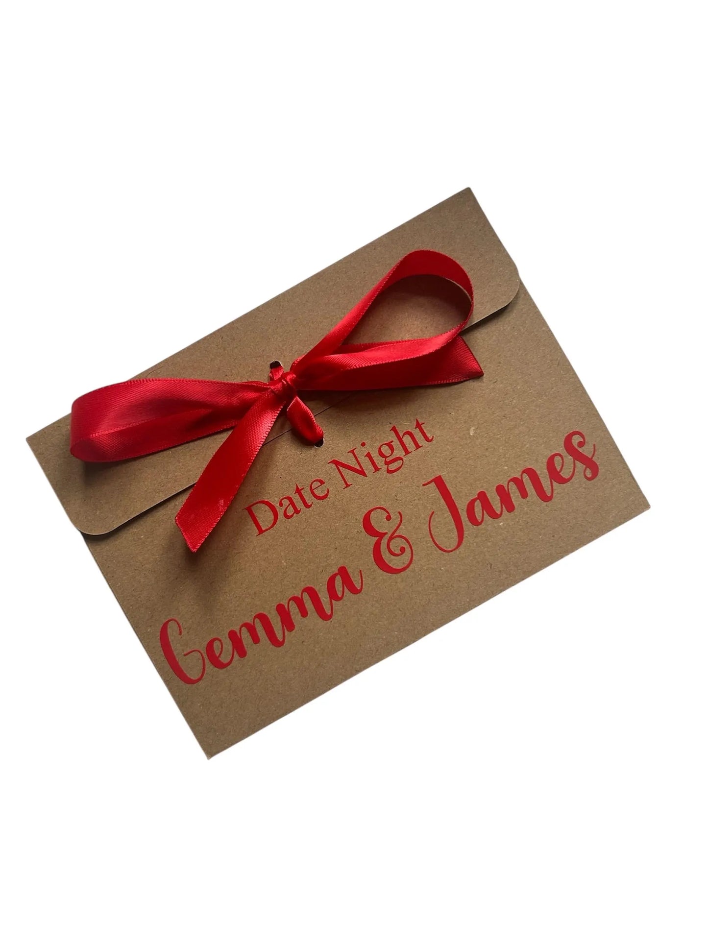 Personalised Date Night Kraft Brown Gift Envelope With Ribbon | For Money/Voucher | Loved Ones Lots Of Ribbon Colours Available | Name
