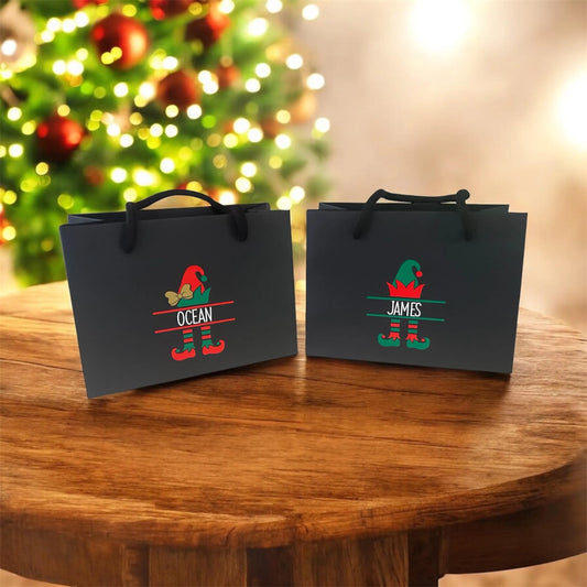 Black Elf Christmas Gift Bag With Rope Handle Personalised With Name Small Medium Large Bags Gifts Present Table Gift Surprise
