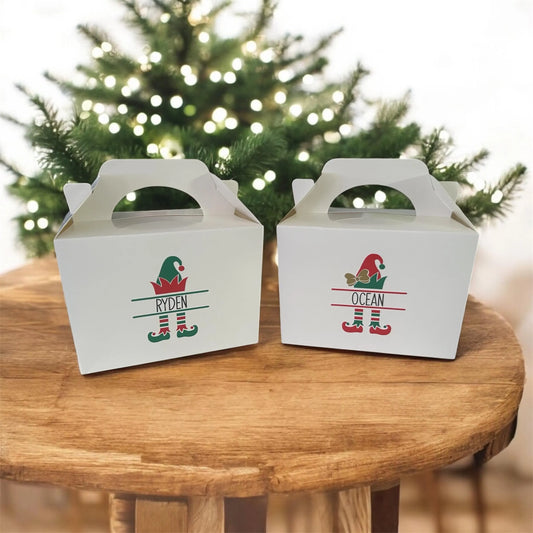 Elf White Snack Box | Personalised Christmas Table Gift Box | Xmas Eve Box | Favour Place Name Stocking Filler Small