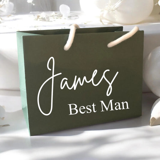 Forest Green Wedding Name and Role Gift Bag With Rope Handle Personalised Small Medium Large Bags Gifts Present Table Gift Surprise