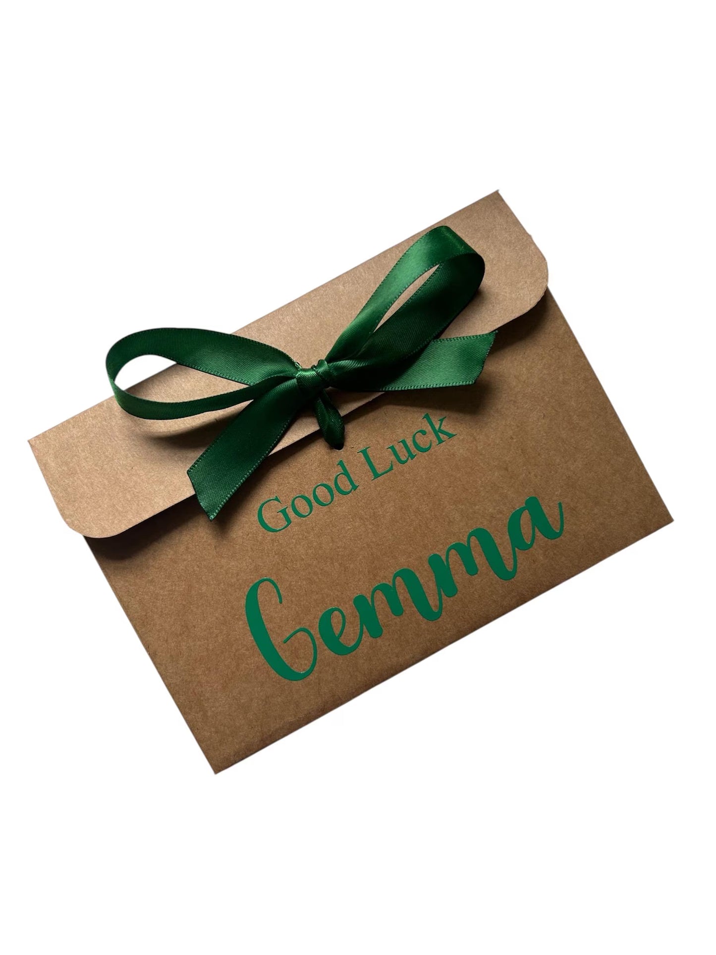 Personalised Good Luck Kraft Brown Gift Envelope With Ribbon | For Money/Voucher | Loved Ones Lots Of Ribbon Colours Available | Name