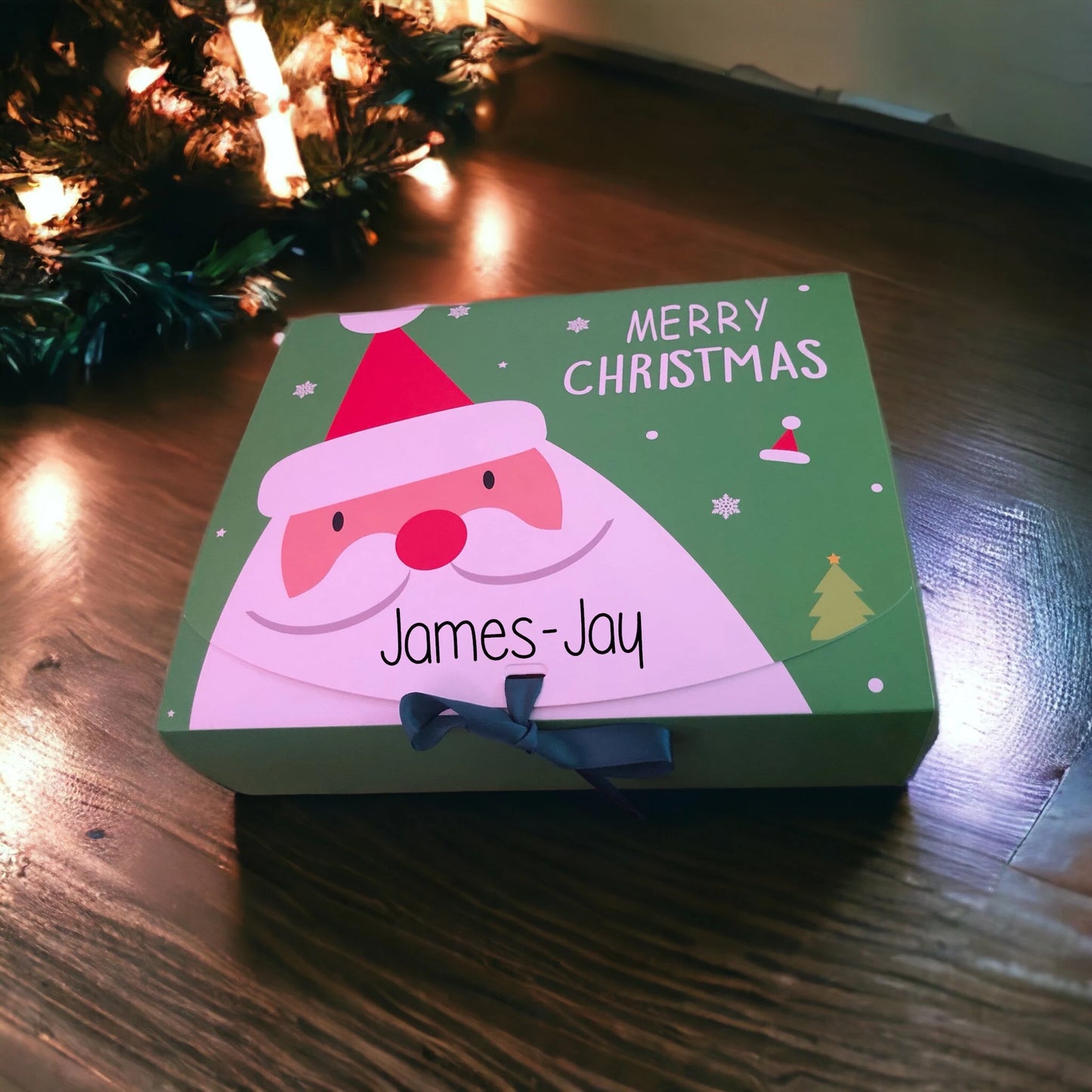 Personalised Green Santa Christmas Eve Box - Father Christmas Night Before Box For Pj's Sweets Activities Gift and More
