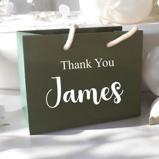 Forest Green Thank You Gift Bag With Rope Handle Personalised With Name Small Medium Large Bags Gifts Present Table Gift Surprise