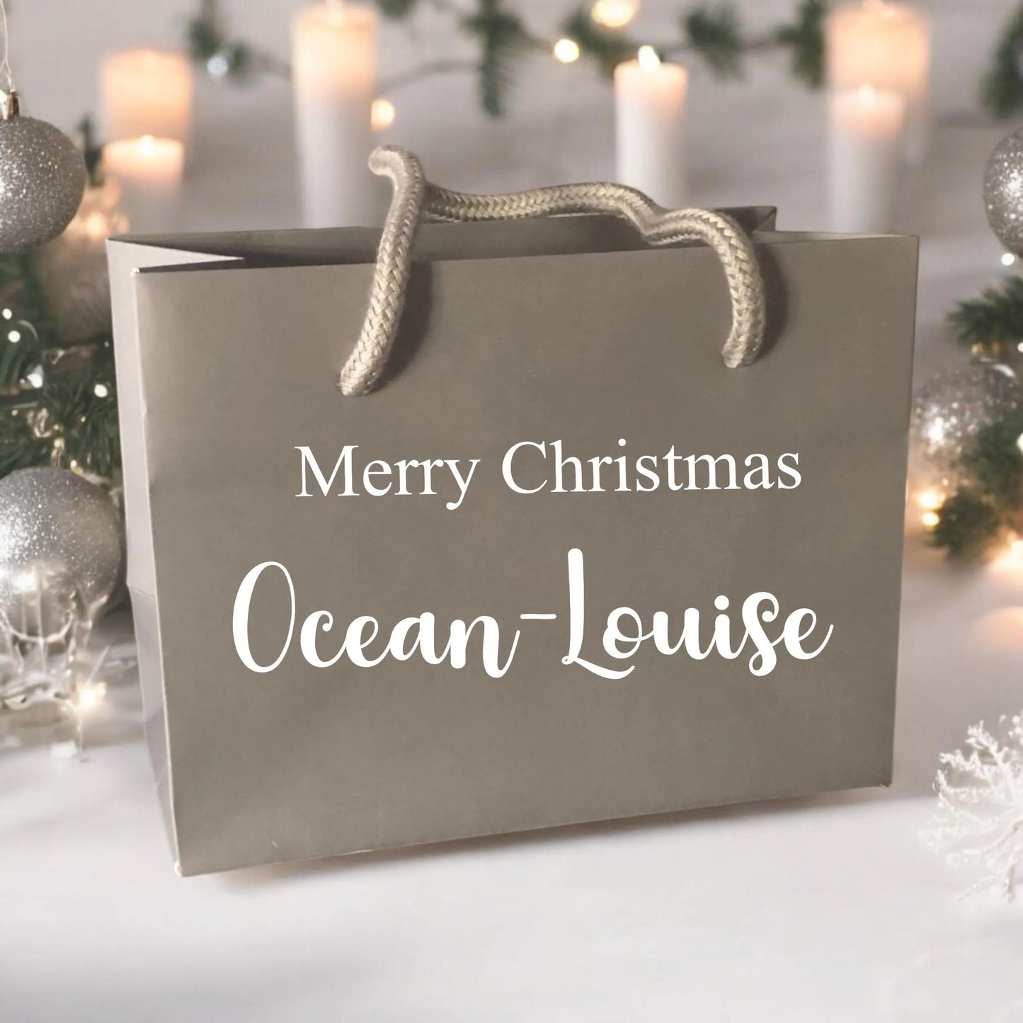 Grey Merry Christmas Gift Bag With Rope Handle Personalised With Name Small Medium Large Bags Gifts Present Table Gift Surprise 1
