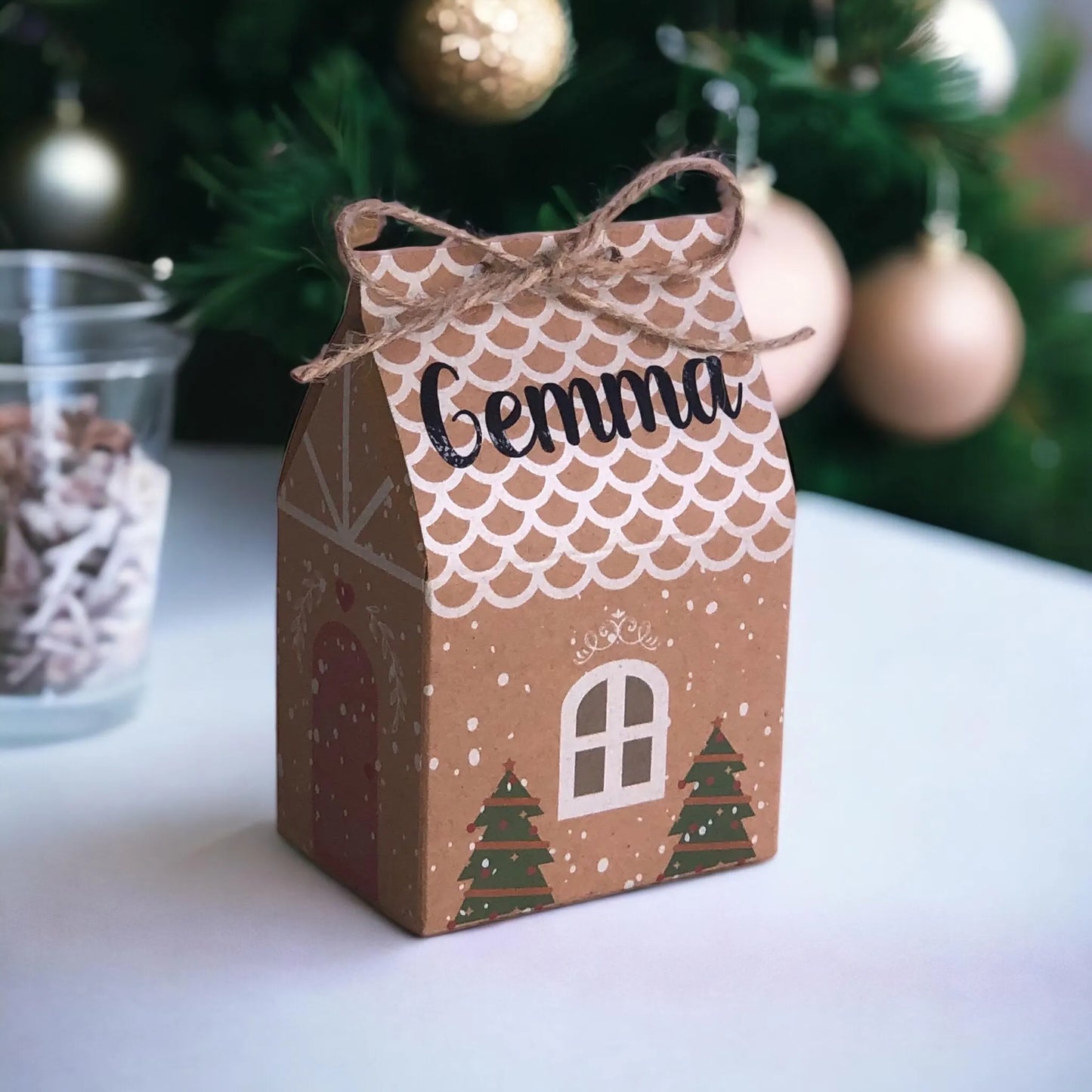 Christmas House Gift Box - Personalised Christmas Table Gift Box - Xmas Eve Box - Favour Place Name - Stocking Filler - Small Present