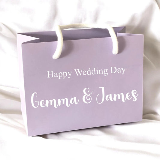 Lilac Happy Wedding Day Custom Name Gift Bag With Rope Handle Personalised Small Medium Large Bags Gifts Present Table Gift Surprise