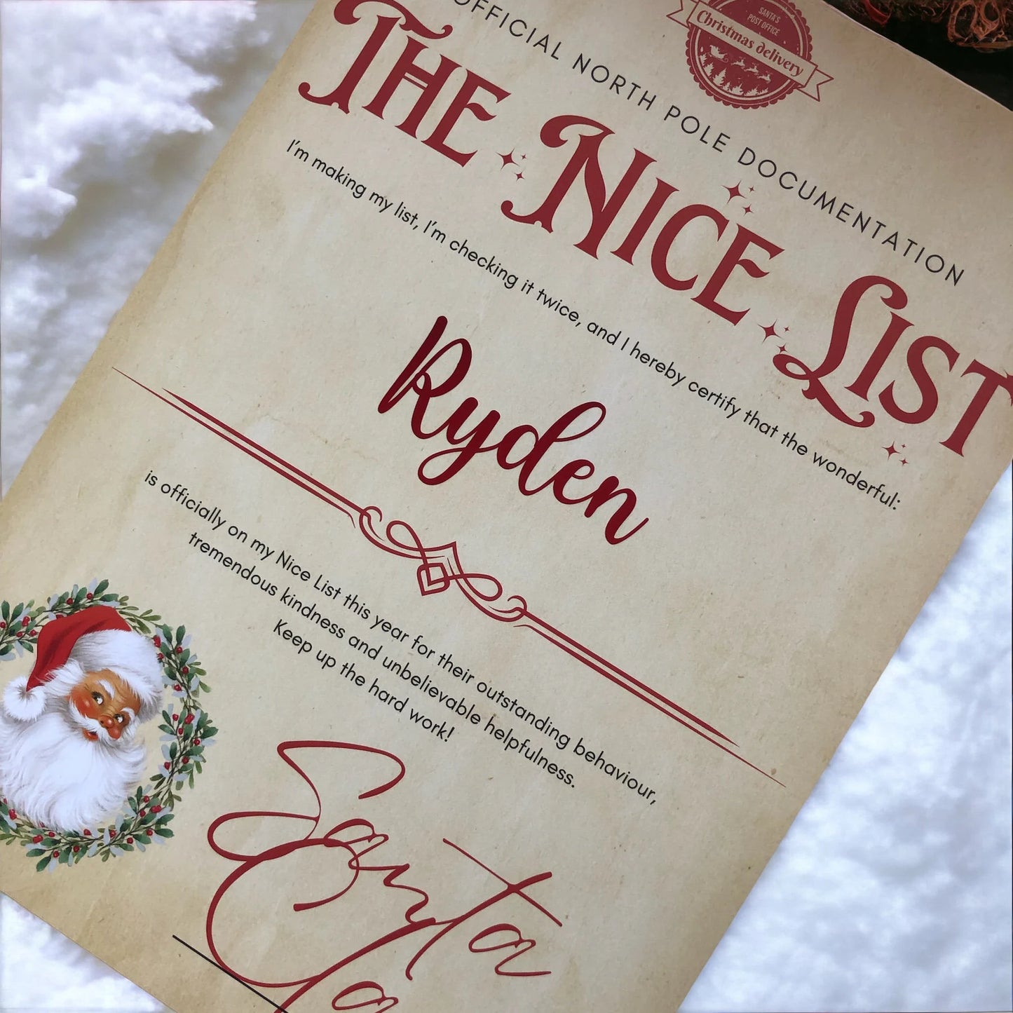 Christmas Eve | Nice List | Santa Letter A4 Certificate Personalised With Name | Xmas Eve Box | Traditional Seasonal Event For Children Kids