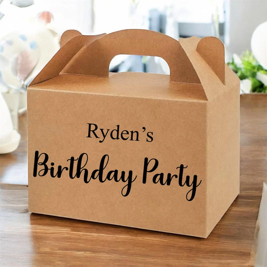 Birthday Party Kraft Brown Snack Box | Personalised Table Gift Box | Party Bag | Favour Place Name