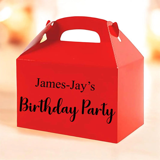 Birthday Party Red Snack Box | Personalised Table Gift Box | Party Bag | Favour Place Name