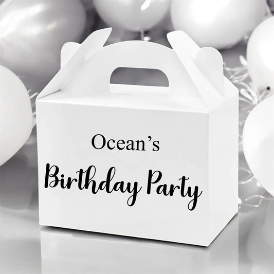 Birthday Party White Snack Box | Personalised Table Gift Box | Party Bag | Favour Place Name