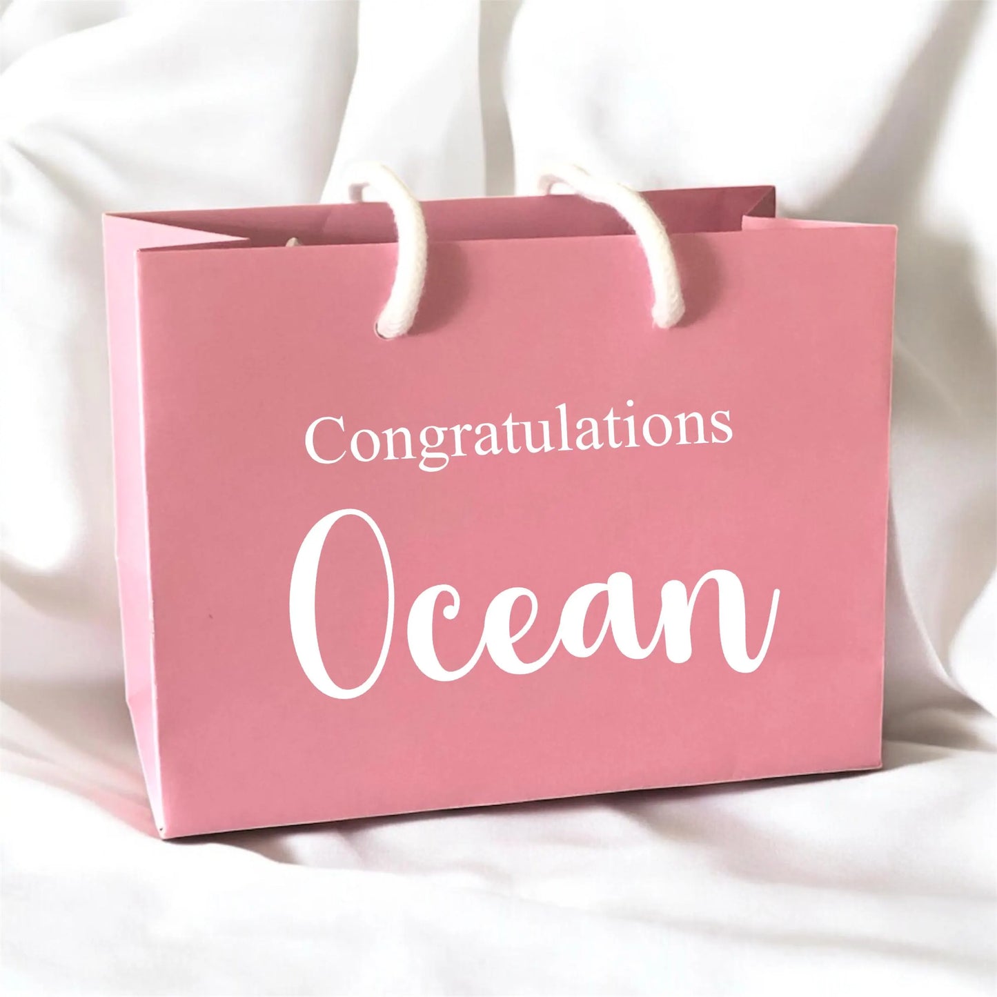 Pink Congratulations Gift Bag With Rope Handle Personalised With Name Small Medium Large Bags Gifts Present Table Gift Surprise