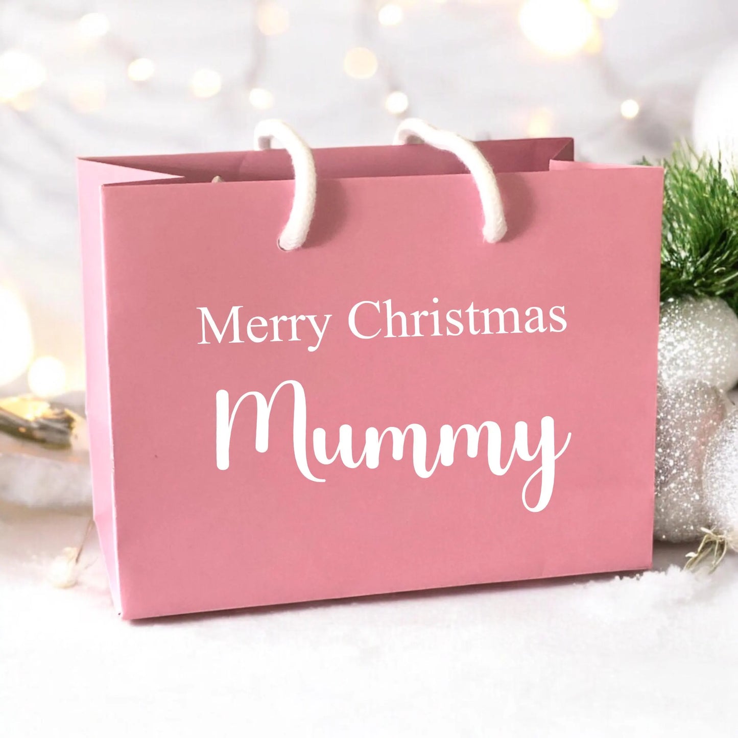 Pink Merry Christmas Gift Bag With Rope Handle Personalised With Name Small Medium Large Bags Gifts Present Table Gift Surprise 1