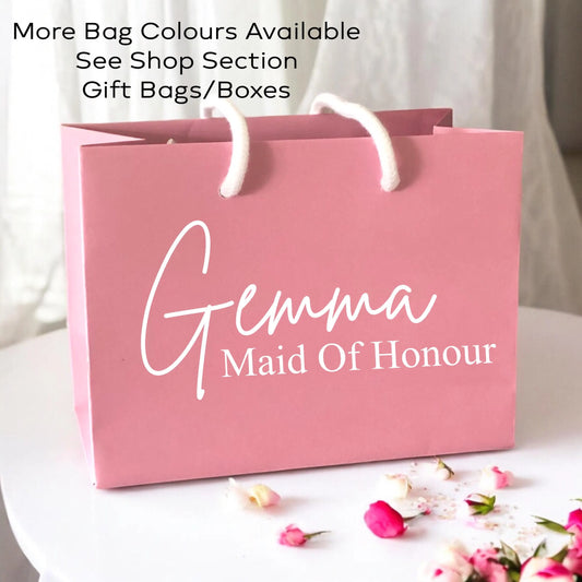 Pink Wedding Name and Role Gift Bag With Rope Handle Personalised Small Medium Large Bags Gifts Present Table Gift Surprise