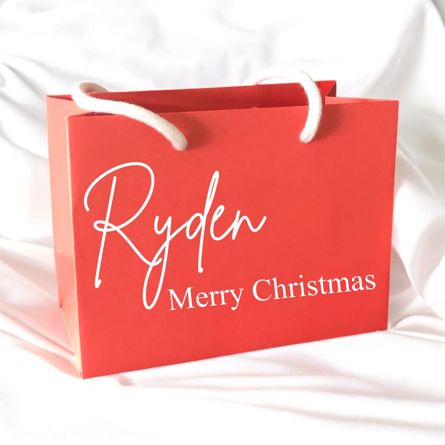 Red Merry Christmas Gift Bag With Rope Handle Personalised With Name Small Medium Large Bags Gifts Present Table Gift Surprise
