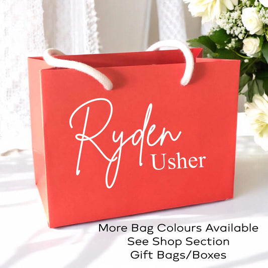 Red Wedding Name and Role Gift Bag With Rope Handle Personalised Small Medium Large Bags Gifts Present Table Gift Surprise